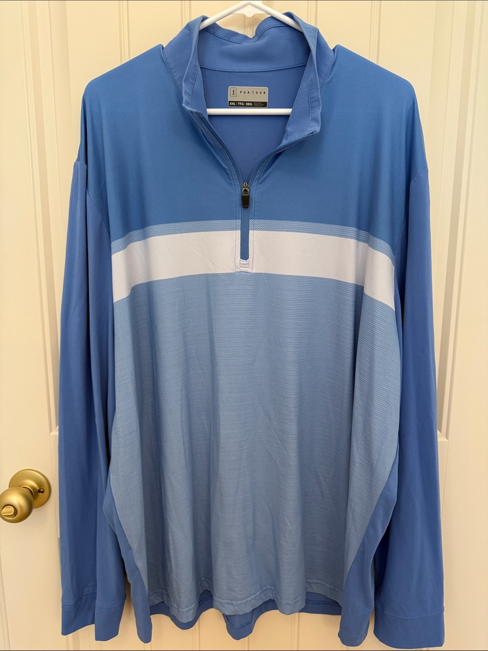PGA Tour Blue & White Striped Quarter-Zip Pullover - XXL